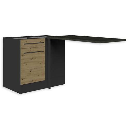 JAZZ Moderner Eckschrank Küche mit Arbeitsplatte in Anthrazit, Artisan Eiche Optik - Geräumiger Eck-Unterschrank mit viel Stauraum - 115 x 90 x 60 cm (B/H/T) von Stella Trading