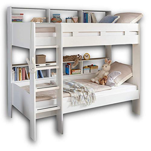 JUSA Hochbett mit Leiter & zwei Liegeflächen 90 x 200 cm - Platzsparendes Kinder Etagenbett in weiß - 129 x 189 x 210 cm (B/H/T) von Stella Trading