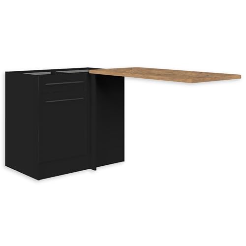 Jazz Moderner Eckschrank Küche mit Arbeitsplatte in Schwarz matt, Lanzelot Eiche Optik - Geräumiger Eck-Unterschrank mit viel Stauraum - 115 x 90 x 60 cm (B/H/T) von Stella Trading