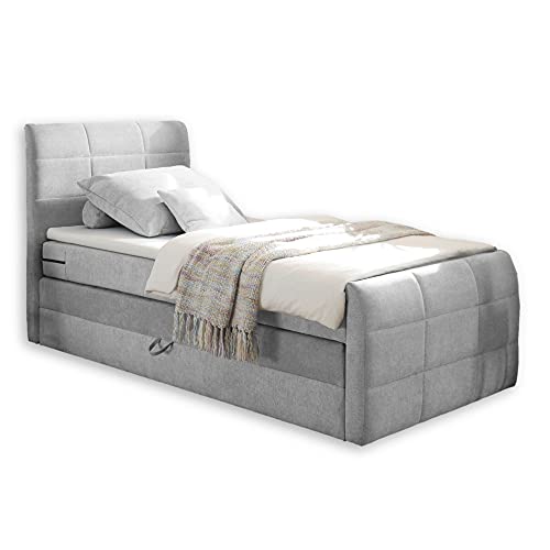 Stella Trading KUBA 2 Boxspringbett 100x200 mit Bettkasten, Silber - Bequemes Bett mit 7-Zonen-Federkern Matratze & Komfortschaum Topper - 103 x 113 x 220 cm (B/H/T) von Stella Trading