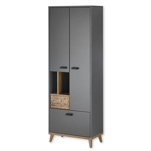 LEONE Badezimmer Hochschrank in Ribbeck Eiche Optik, Graphit - Badezimmerschrank Bad Schrank mit viel Stauraum - 60 x 170 x 33 cm (B/H/T) von Stella Trading