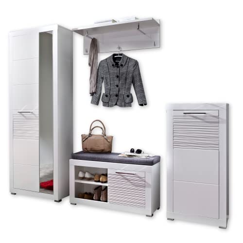 Stella Trading LIFE Garderoben Set, weiss hochglanz - moderne Flurgarderobe für Ihren Eingangsbereich - 246 x 201 x 37 cm (B/H/T) von Stella Trading