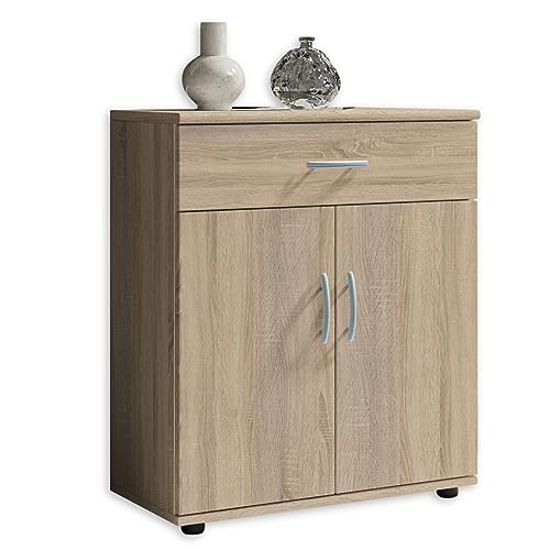 LILLY Kommode in Eiche Sonoma Optik - Moderne Kommode mit Schublade und viel Stauraum für Wohnzimmer, Esszimmer und Flur - 60 x 70 x 30 cm (B/H/T) von Stella Trading