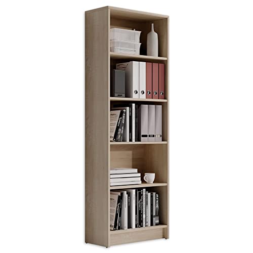 LILLY Regal Sonoma Eiche Optik - Modernes Bücherregal mit 5 offenen Fächern - Vielseitiges Büro Aktenregal Standregal mit viel Stauraum - 60 x 172 x 28 cm (B/H/T) von Stella Trading