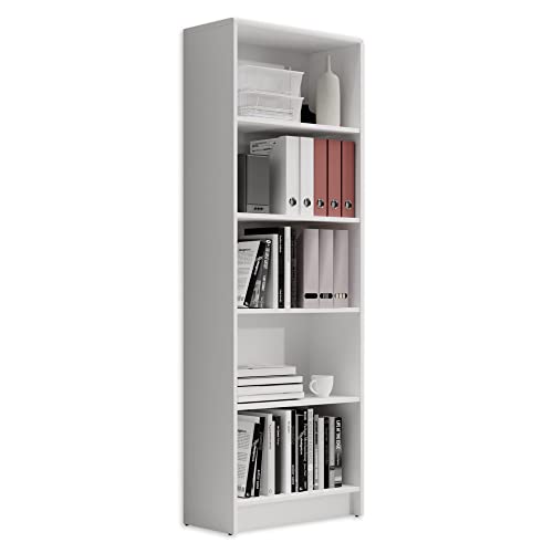 LILLY Regal Weiß - Modernes Bücherregal mit 5 offenen Fächern - Vielseitiges Büro Aktenregal Standregal mit viel Stauraum - 60 x 172 x 28 cm (B/H/T) von Stella Trading