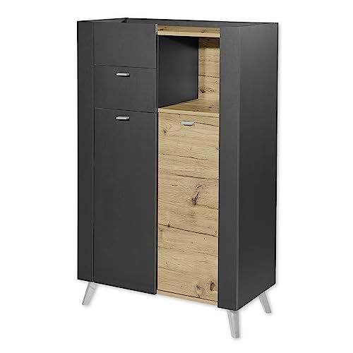 LINE Badezimmer Kommode in Anthrazit, Artisan Eiche Optik - Badezimmerschrank Bad Schrank mit viel Stauraum - 77,5 x 126 x 39,5 cm (B/H/T) von Stella Trading