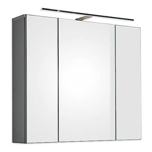 LINE Spiegelschrank Bad mit LED-Beleuchtung in Anthrazit - Badezimmerspiegel Schrank mit viel Stauraum - 80 x 69,5 x 17 cm (B/H/T) von Stella Trading