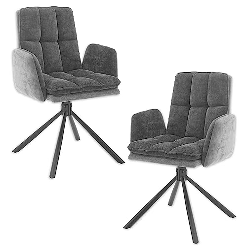 LIVIA Esszimmerstühle 2er Set mit schwarzem Metallgestell und Microfaser Bezug, Grau - Bequeme Stühle für Esszimmer & Wohnzimmer - 60 x 90 x 67 cm (B/H/T) von Stella Trading