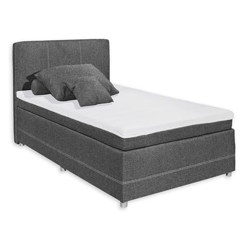 LUANDA 2 Boxspringbett 120x200, Anthrazit - Bequemes Einzelbett mit 7-Zonen Tonnentaschenfederkernmatratze & Komfortschaum Topper - 124 x 103 x 212 cm (B/H/T) von Stella Trading