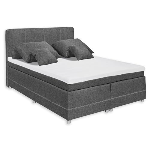 LUANDA 2 Boxspringbett 140x200, Anthrazit - Bequemes Doppelbett mit 7-Zonen Tonnentaschenfederkernmatratze & Komfortschaum Topper - 144 x 103 x 212 cm (B/H/T) von Stella Trading