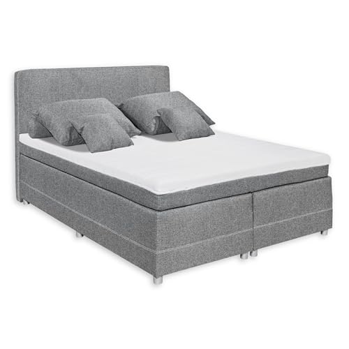 LUANDA 2 Boxspringbett 140x200, Grau - Bequemes Doppelbett mit 7-Zonen Tonnentaschenfederkernmatratze & Komfortschaum Topper - 144 x 103 x 212 cm (B/H/T) von Stella Trading