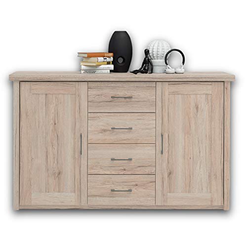 LUCA KOMFORT Elegante Schlafzimmer Kommode im Landhausstil - stilvolles & ausdrucksstarkes Sideboard in Eiche San Remo für Ihr Schlafzimmer - 150 x 91 x 42 cm (B/H/T) von Stella Trading