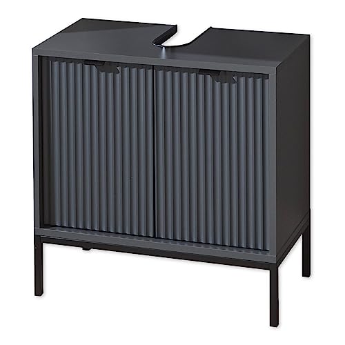 LUCERA Badezimmer Waschbeckenunterschrank in Grau matt - Bad Unterschrank Badezimmerschrank mit viel Stauraum - 60 x 60 x 32 cm (B/H/T) von Stella Trading