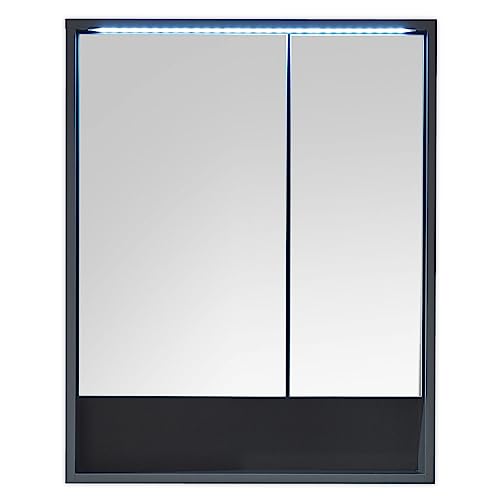 LUCERA Spiegelschrank Bad mit LED-Beleuchtung in Grau matt - Badezimmerspiegel Schrank mit viel Stauraum - 60 x 75 x 20 cm (B/H/T) von Stella Trading