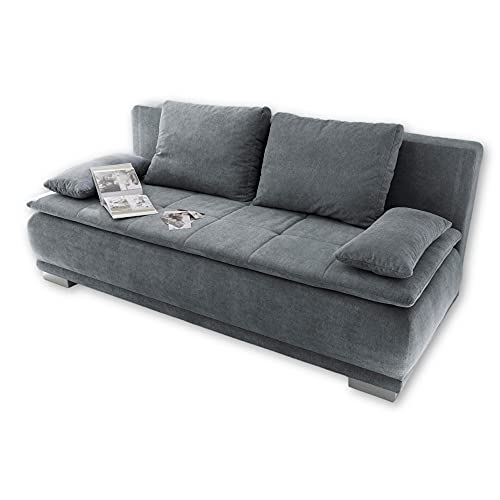 Stella Trading LUIGI Bequemes Schlafsofa mit Bettkasten, Stoffbezug Anthrazit - Klappbares Sofa mit Schlaffunktion und fest vernähtem Schaumtopper - 211 x 93 x 103 cm (B/H/T) von Stella Trading