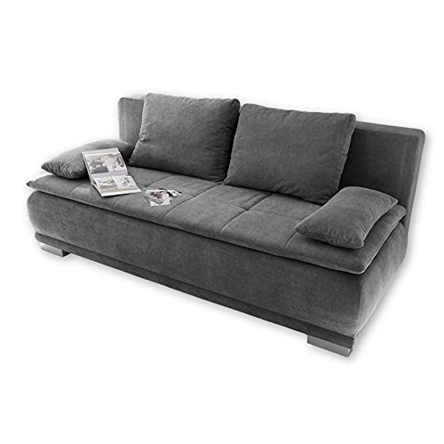 Stella Trading LUIGI Bequemes Schlafsofa mit Bettkasten, Stoffbezug Dunkelgrau - Klappbares Sofa mit Schlaffunktion und fest vernähtem Schaumtopper - 211 x 93 x 103 cm (B/H/T) von Stella Trading