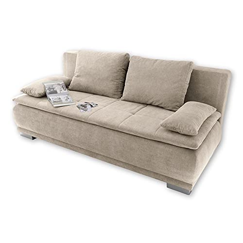 Stella Trading LUIGI Bequemes Schlafsofa mit Bettkasten, Stoffbezug Sand - Klappbares Sofa mit Schlaffunktion und fest vernähtem Schaumtopper - 211 x 93 x 103 cm (B/H/T) von Stella Trading