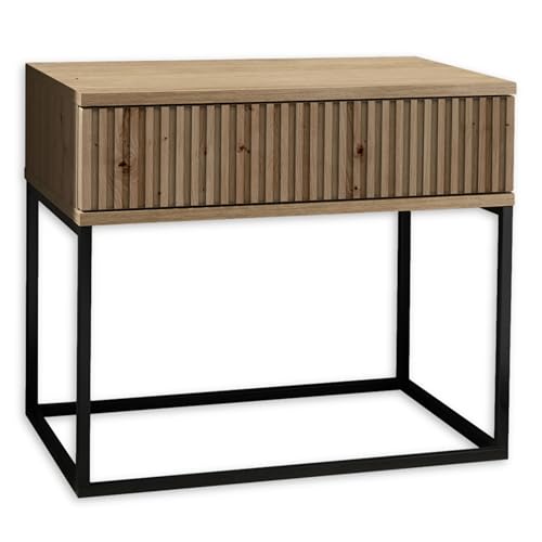 MARLE Nachttisch in Artisan Eiche Optik - Moderner Nachtschrank mit Schublade und schwarzem Metallgestell - 60 x 52 x 38,5 cm (B/H/T) von Stella Trading