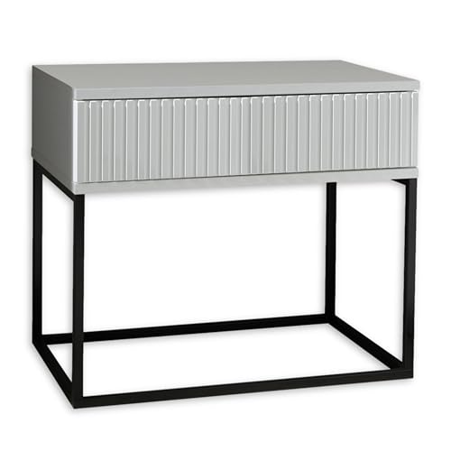 MARLE Nachttisch in Weiß - Moderner Nachtschrank mit Schublade und schwarzem Metallgestell - 60 x 52 x 38,5 cm (B/H/T) von Stella Trading
