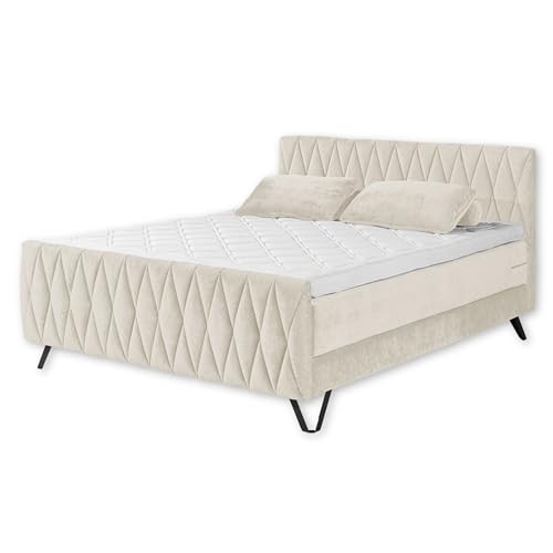 MARSALA Boxspringbett 180x200, Cream - Bequemes Doppelbett mit 9-Zonen-Federkern Matratze & Gelschaum Topper - 188 x 102 x 213 cm (B/H/T) von Stella Trading