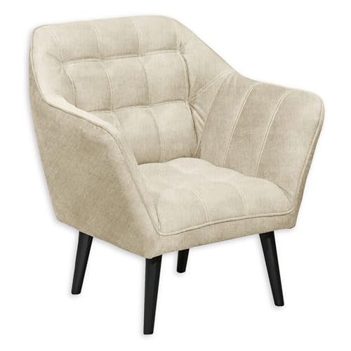 MAX Loungesessel mit Armlehnen, Cream - Bequemer Sessel gepolstert mit schwarzen Massivholz Füßen für Esszimmer & Wohnzimmer - 84 x 87 x 70 cm (B/H/T) von Stella Trading