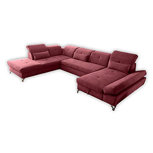 Stella Trading MELFI Wohnlandschaft in U-Form, Stoffbezug Berry - Ausziehbares Sofa mit Schlaffunktion & Bettkasten - 350 x 73 (96) x 245 cm (B/H/T) von Stella Trading