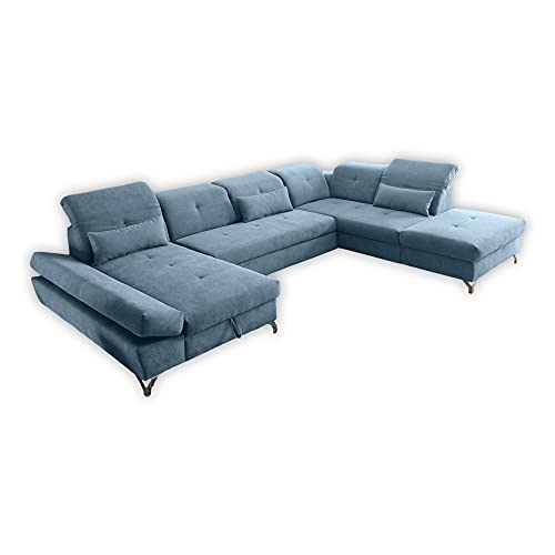 Stella Trading MELFI Wohnlandschaft in U-Form, Stoffbezug Denim - Ausziehbares Sofa mit Schlaffunktion & Bettkasten - 350 x 73 (96) x 245 cm (B/H/T) von Stella Trading