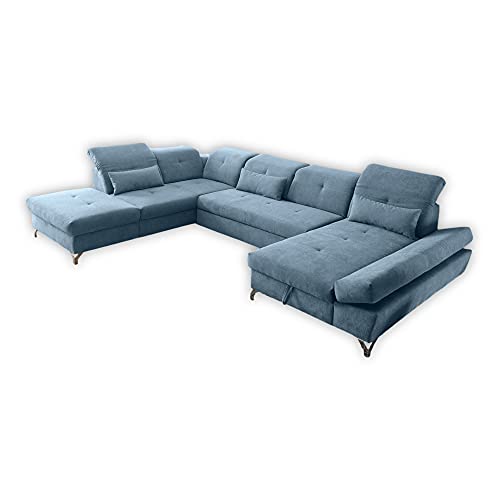 Stella Trading MELFI Wohnlandschaft in U-Form, Stoffbezug Denim - Ausziehbares Sofa mit Schlaffunktion & Bettkasten - 350 x 73 (96) x 245 cm (B/H/T) von Stella Trading