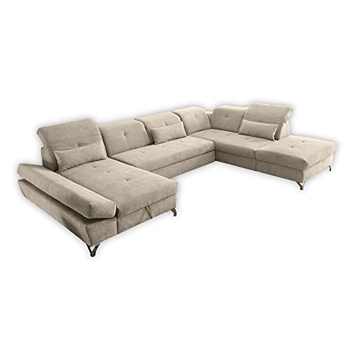 Stella Trading MELFI Wohnlandschaft in U-Form, Stoffbezug Sand - Ausziehbares Sofa mit Schlaffunktion & Bettkasten - 350 x 73 (96) x 245 cm (B/H/T) von Stella Trading