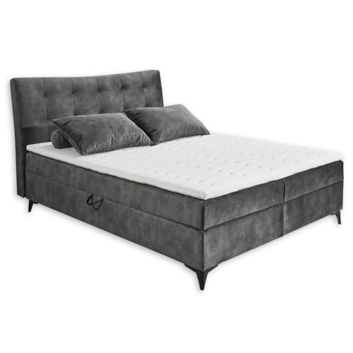 MELROSE 1 Boxbett 160x200 in Anthrazit - Bequemes Doppelbett mit Bettkasten & Komfortschaum Topper - 162 x 109 x 210 cm (B/H/T) von Stella Trading