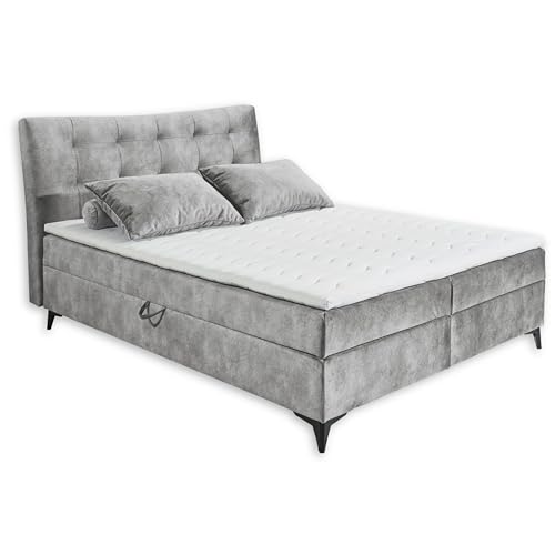 MELROSE 1 Boxbett 180x200 in Grau - Bequemes Doppelbett mit Bettkasten & Komfortschaum Topper - 182 x 109 x 210 cm (B/H/T) von Stella Trading