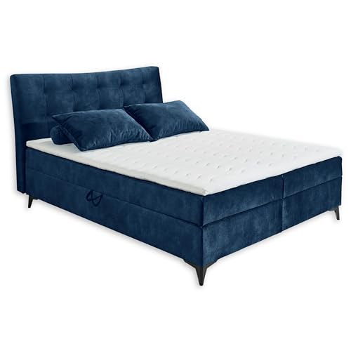 MELROSE 1 Boxbett 180x200 in Mondscheinblau - Bequemes Doppelbett mit Bettkasten & Komfortschaum Topper - 182 x 109 x 210 cm (B/H/T) von Stella Trading