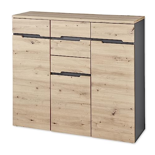 MEMPHIS Highboard in Artisan Eiche Optik, Graphit - Moderne Kommode mit viel Stauraum - 120 x 107 x 38 cm (B/H/T) von Stella Trading