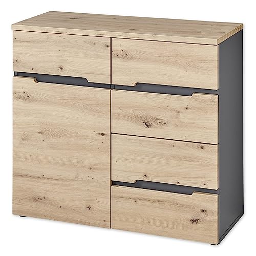 MEMPHIS Kommode in Artisan Eiche Optik, Graphit - Moderne Kommode mit viel Stauraum - 90 x 82 x 38 cm (B/H/T) von Stella Trading