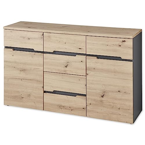 MEMPHIS Sideboard in Artisan Eiche Optik, Graphit - Moderne Kommode mit viel Stauraum - 135 x 82 x 38 cm (B/H/T) von Stella Trading