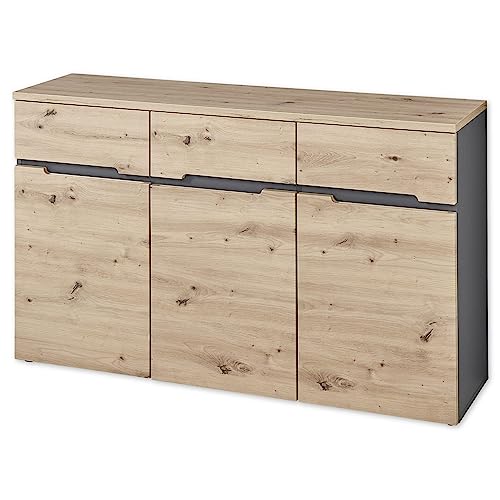 MEMPHIS Sideboard in Artisan Eiche Optik, Graphit - Moderne Kommode mit viel Stauraum - 135 x 82 x 38 cm (B/H/T) von Stella Trading