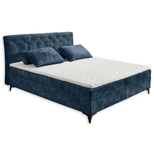 MIAMI 1 Boxbett 160x200, Mondscheinblau - Bequemes Doppelbett mit hochwertigem 4-Gang-Bonell-Federkern & Komfortschaum Topper - 162 x 109 x 210 cm (B/H/T) von Stella Trading