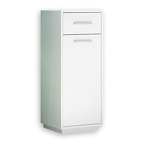 MILANO Badezimmer Kommode in Wildeiche Optik, Weiß Hochglanz - Badezimmerschrank Bad Schrank mit viel Stauraum - 38 x 92 x 30 cm (B/H/T) von Stella Trading