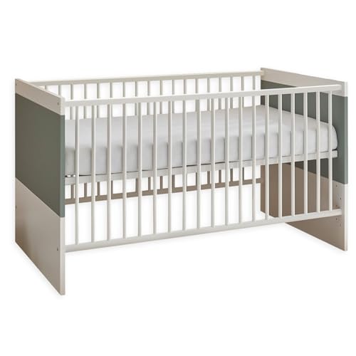 MITOS Sicheres Babybett 70x140 cm in Weiß/Salbei - Funktionales Baby Gitterbett für Ihr Babyzimmer - 78 x 81 x 145 cm (B/H/T) von Stella Trading