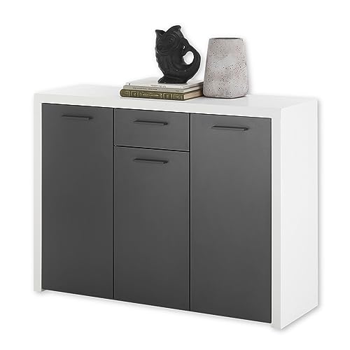 MODICA Sideboard in Weiß, Anthrazit - Moderne Kommode mit Schublade und viel Stauraum - 119 x 88 x 38 cm (B/H/T) von Stella Trading