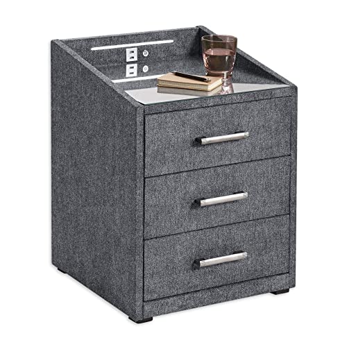 Stella Trading MOON Nachttisch Boxspringbett, Brego Anthrazit - Funktionaler Nachtschrank mit USB-Anschluss und LED-Beleuchtung - 47 x 61 x 46 cm (B/H/T) von Stella Trading