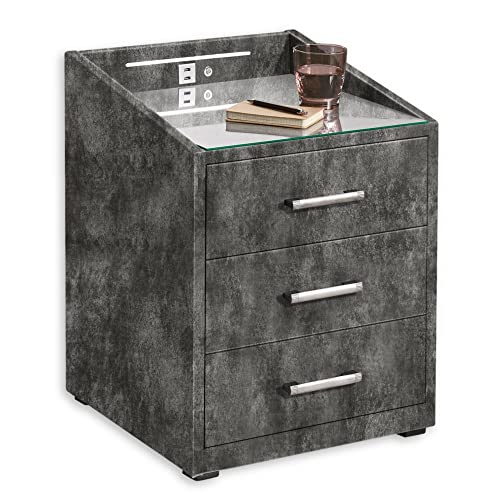 Stella Trading MOON Nachttisch Boxspringbett, Infinity Elephant - Funktionaler Nachtschrank mit USB-Anschluss und LED-Beleuchtung - 47 x 61 x 46 cm (B/H/T) von Stella Trading