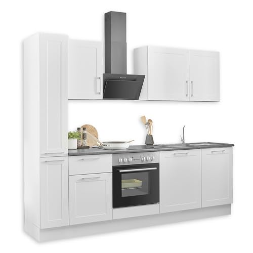 Marseille Moderne Küchenzeile ohne Elektrogeräte in Weiß, Metallic Braun - Geräumige Einbauküche mit viel Stauraum - 250 x 211 x 60 cm (B/H/T) von Stella Trading