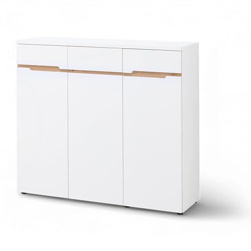 Memphis Schuhschrank in Weiß, Artisan Eiche Optik - Schuhregal mit viel Stauraum für Ihre Schuhe - 120 x 107 x 38 cm (B/H/T) von Stella Trading