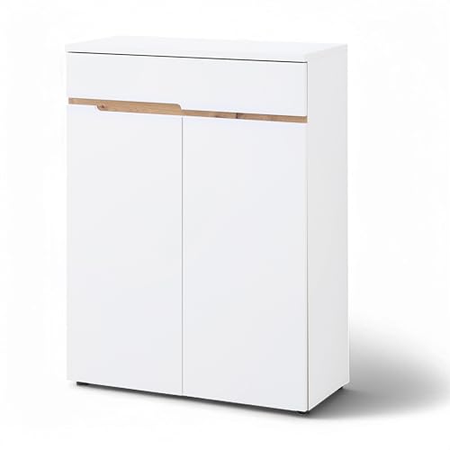 Memphis Schuhschrank in Weiß, Artisan Eiche Optik - Schuhregal mit viel Stauraum für Ihre Schuhe - 80 x 107 x 38 cm (B/H/T) von Stella Trading