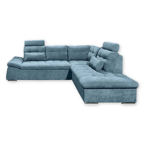 Stella Trading NALO Ecksofa mit Schlaffunktion, Stoffbezug Denim - Ausziehbare Eckcouch mit verstellbarer Armlehne - 260 x 103 x 219 cm (B/H/T) von Stella Trading