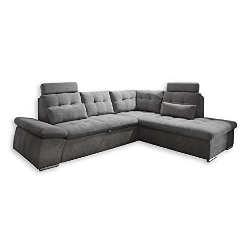 Stella Trading NALO Ecksofa mit Schlaffunktion, Stoffbezug Dunkelgrau - Ausziehbare Eckcouch mit verstellbarer Armlehne - 260 x 103 x 219 cm (B/H/T) von Stella Trading