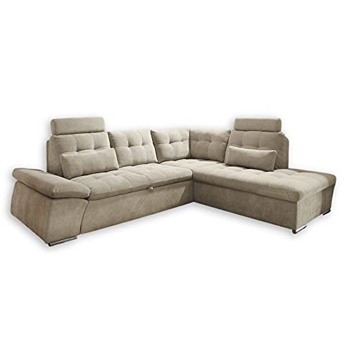 Stella Trading NALO Ecksofa mit Schlaffunktion, Stoffbezug Sand - Ausziehbare Eckcouch mit verstellbarer Armlehne - 260 x 103 x 219 cm (B/H/T) von Stella Trading