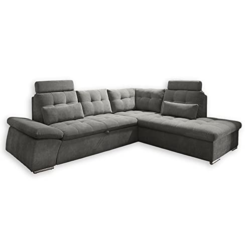 Stella Trading NALO Ecksofa mit Schlaffunktion, Stoffbezug Stone - Ausziehbare Eckcouch mit verstellbarer Armlehne - 260 x 103 x 219 cm (B/H/T) von Stella Trading