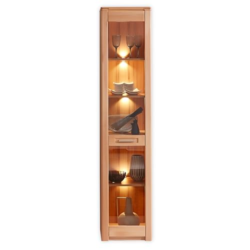 NATURE ONE Vitrine in Kernbuche teil-massiv FSC-zertifiziert - Moderner Vitrinenschrank mit LED-Beleuchtung und viel Stauraum - 43 x 203 x 40 cm (B/H/T) von Stella Trading
